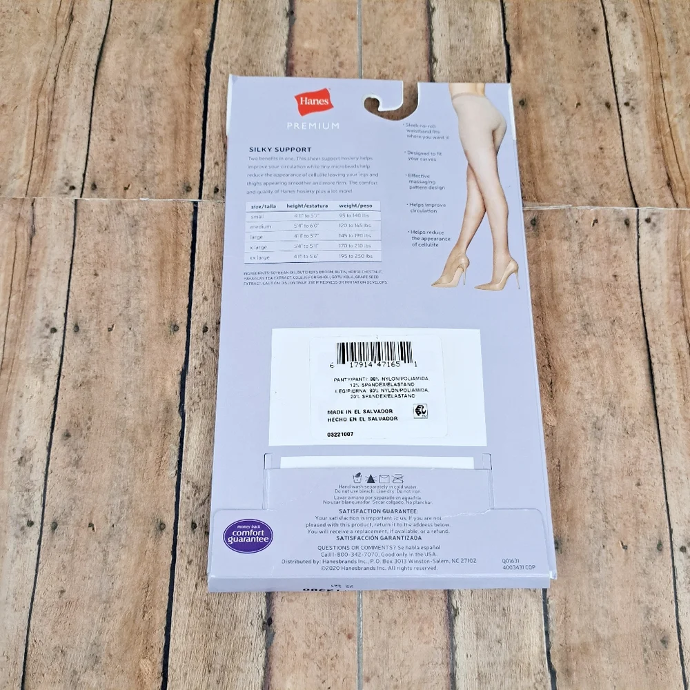 3 Pairs Hanes Premium Tights, Silky Support Cellulite Smoothing Panty Sz M